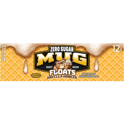 MUG Floats Vanilla Howler Zero Sugar Root Beer Soda Pop, 12 Pack of 12oz Cans
