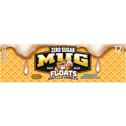 MUG Floats Vanilla Howler Zero Sugar Root Beer Soda Pop, 12 Pack of 12oz Cans