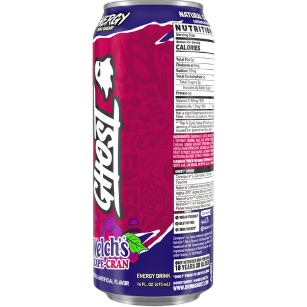 GHOST ENERGY Welch's Grape Cran Zero Sugar Energy Drink, 16 fl oz