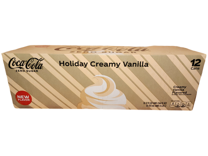 Coca Cola Holiday Creamy Vanilla Zero Sugar Soda Pop, 12 Pack of 12oz Cans