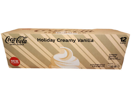 Coca Cola Holiday Creamy Vanilla Zero Sugar Soda Pop, 12 Pack of 12oz Cans